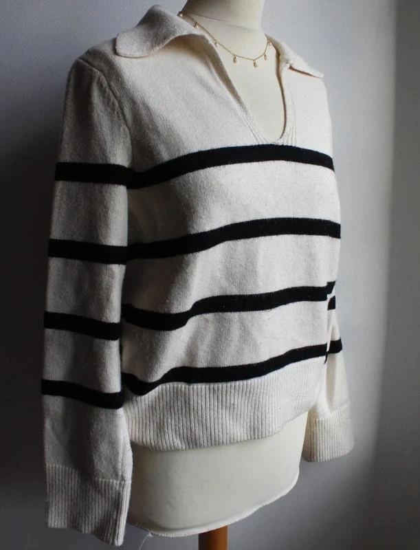 Pull épais Mango à rayures noir et couleur écru